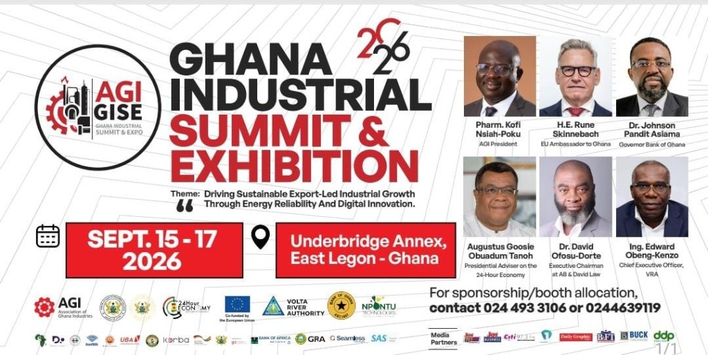 Ghana Industrial Summit & Exhibition 2026 — 15 to 17 September, Underbridge Annex, East Legon. Driving sustainable export-led industrial growth through energy reliability and digital innovation.